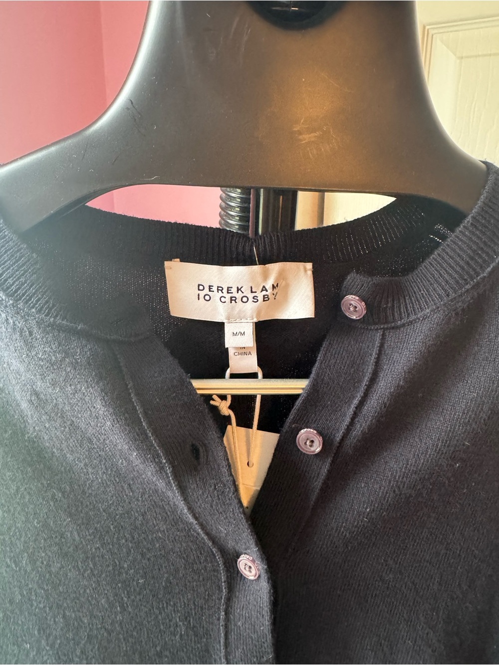 Derek Lam 10 Crosby Navy Crewneck Button-Front Cotton and Cashmere Cardigan - Picture 2 of 15